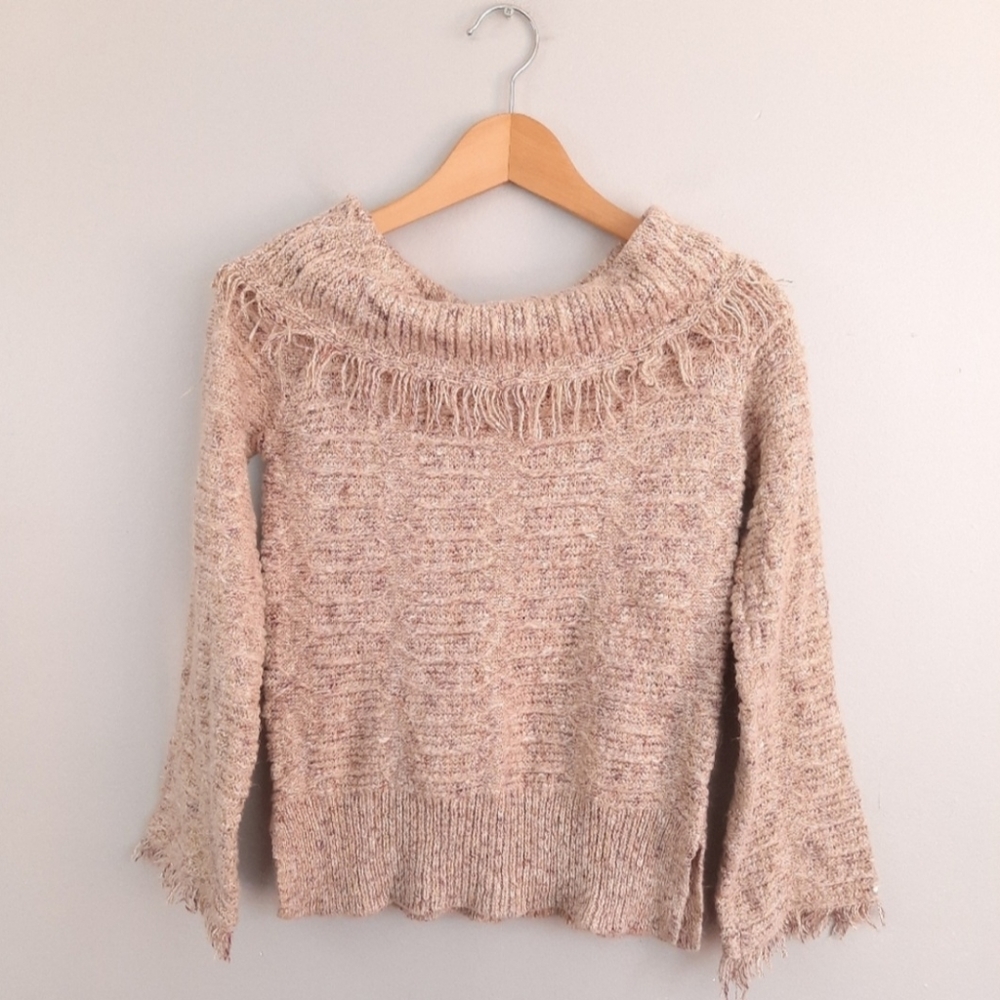 89th & Madison Petite Cream Neutral Tassel Sweater